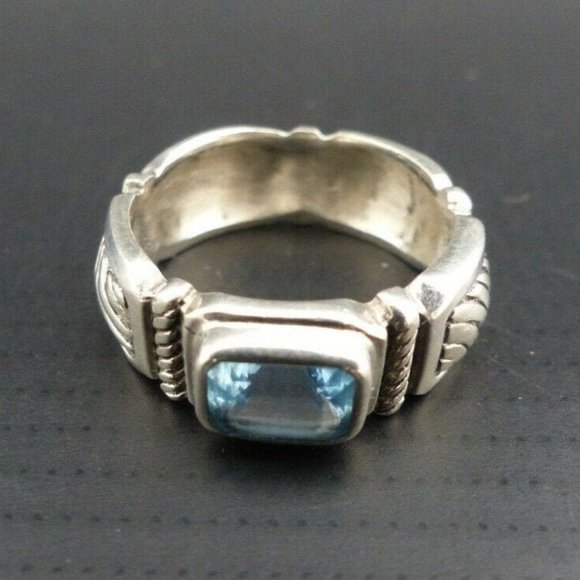 Beautiful Blue Topaz Sterling Silver Ring FANCY SHANK ring sz 7 1/4 Sz 7.25 - Picture 1 of 7